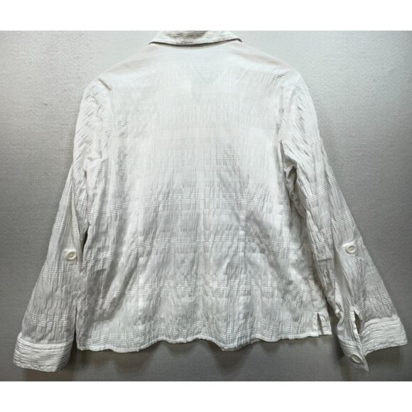 Christopher & Banks Womens Button Up Shirt Size XL White Textured Pockets Sheer - Picture 7 of 8
